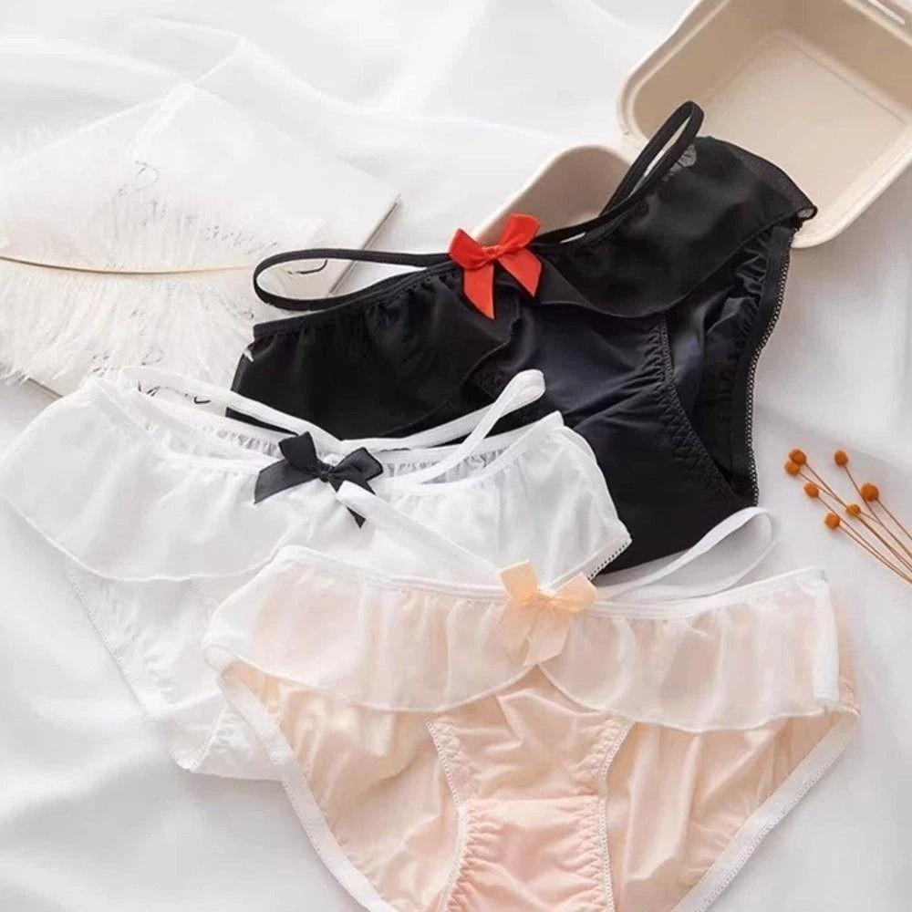 Solid Colors Girls Fitness Bow Ice Silk Low-Rise Thong Female Lingerie Underwear Lolita Panties