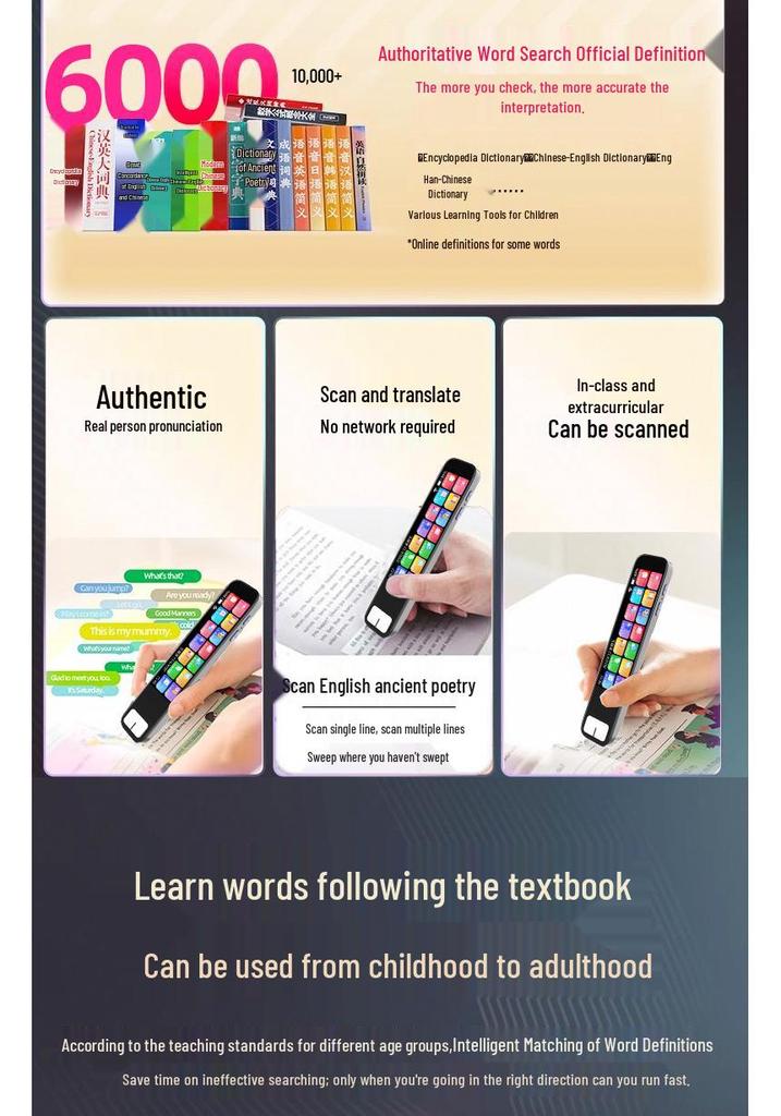 Step-by-Step Reading Pen: English-Chinese Smart Translator & Dictionary for Students