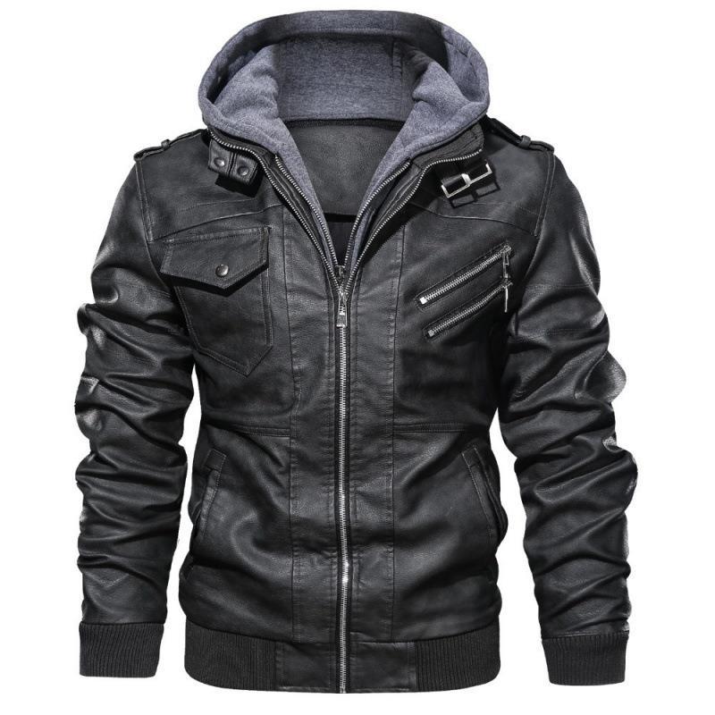 Autumn and Winter Men's Removable Hooded PU Leather Jacket Jacket Plus Size Men's Locomotive Leather Jacket