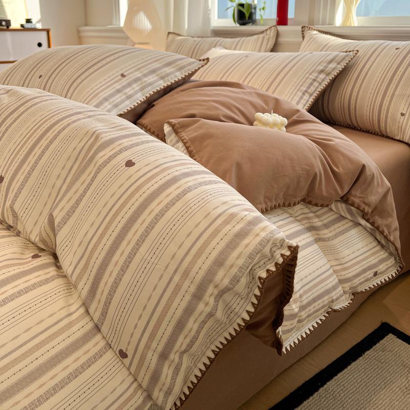 Sleep grid minimalist Nordic style cotton brushed shell edge series four piece set
