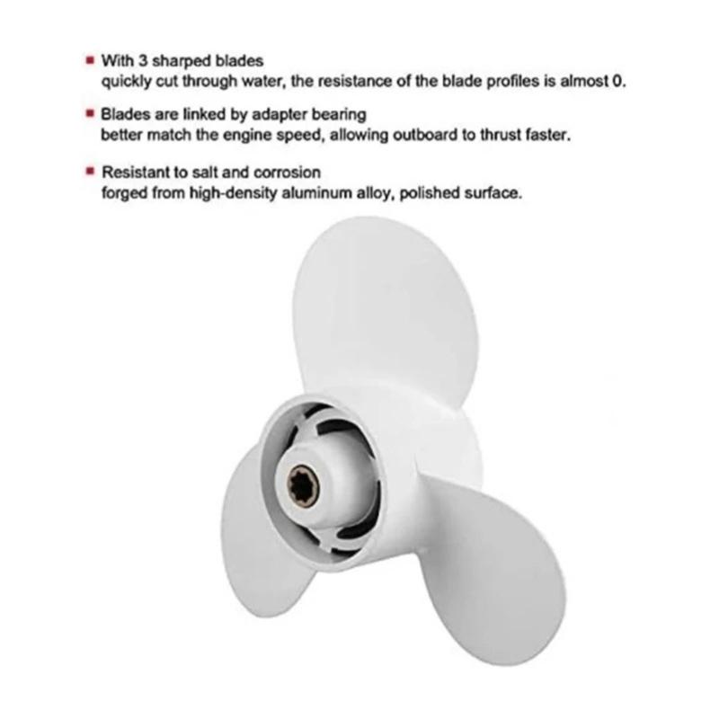Hliníková vodní skútr Loď Vrtule 9 3/4 palce 683-W4592-02-EL pro 9.9HP 15HP 20HP Vnější motory, 3 lopatky, Hladký chod