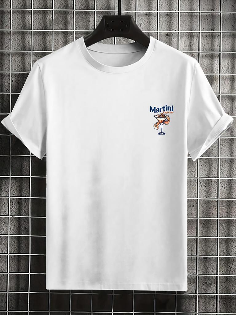 SpringSummer New Mens Cotton Martini Cocktail Pattern Printed Tshirt Street Casual Fashion Short Sleeve Round Neck Tshirt