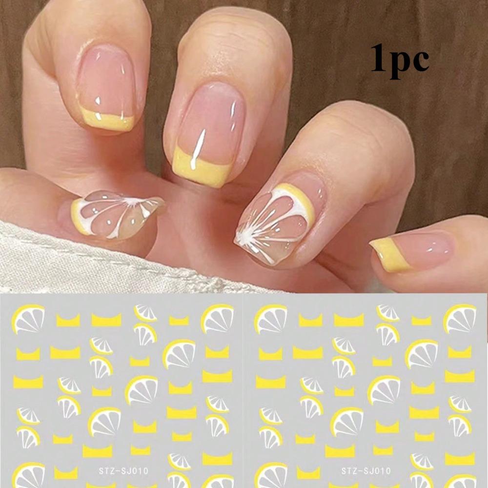 1pc Summer Lemon Nail Stickers - 3D Adhesive Fruit Design Decals for DIY Manicure, Nail Art Yellow & White Lemon Slice Pattern DIY Nail Art |