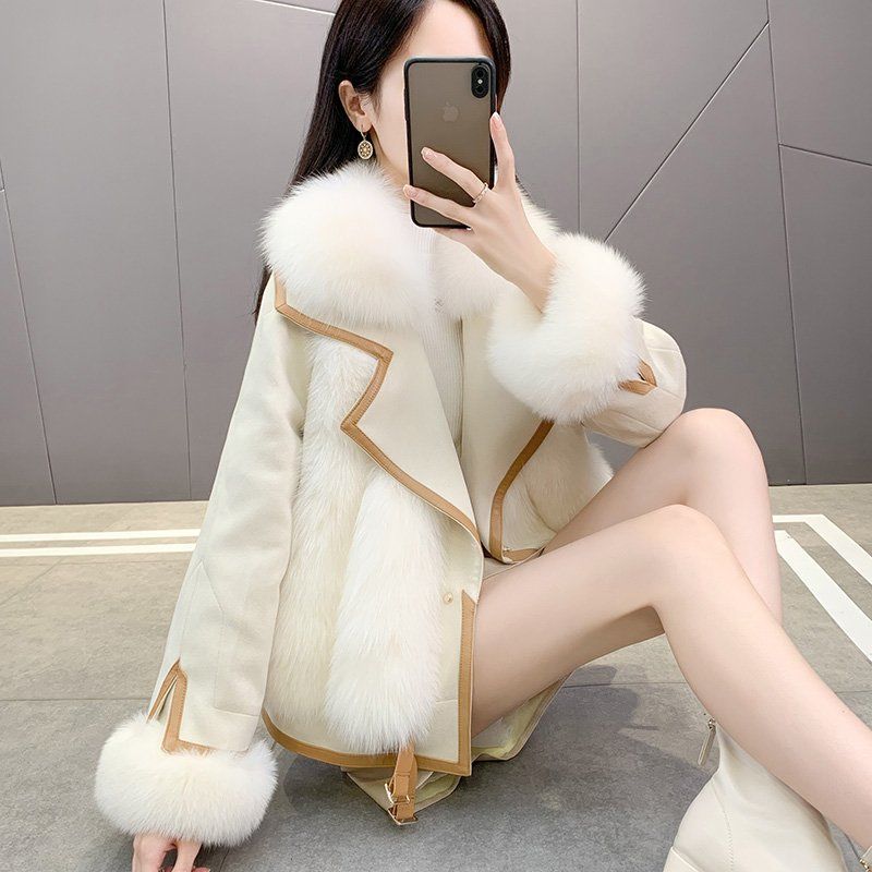 Fur Imitation Fox Hair Short Down Cotton Clothes Women's Winter New Fashion Casual Coat