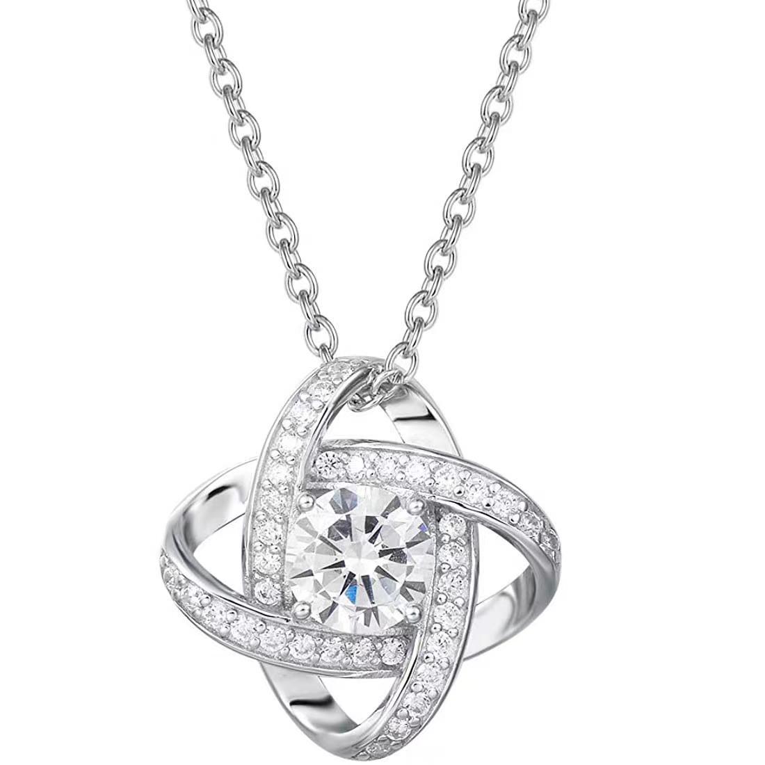 

Silver Zircon Four-Leaf Clover & Eternal Heart Pendant Necklace for Women - European Style Diamond Clavicle Necklace