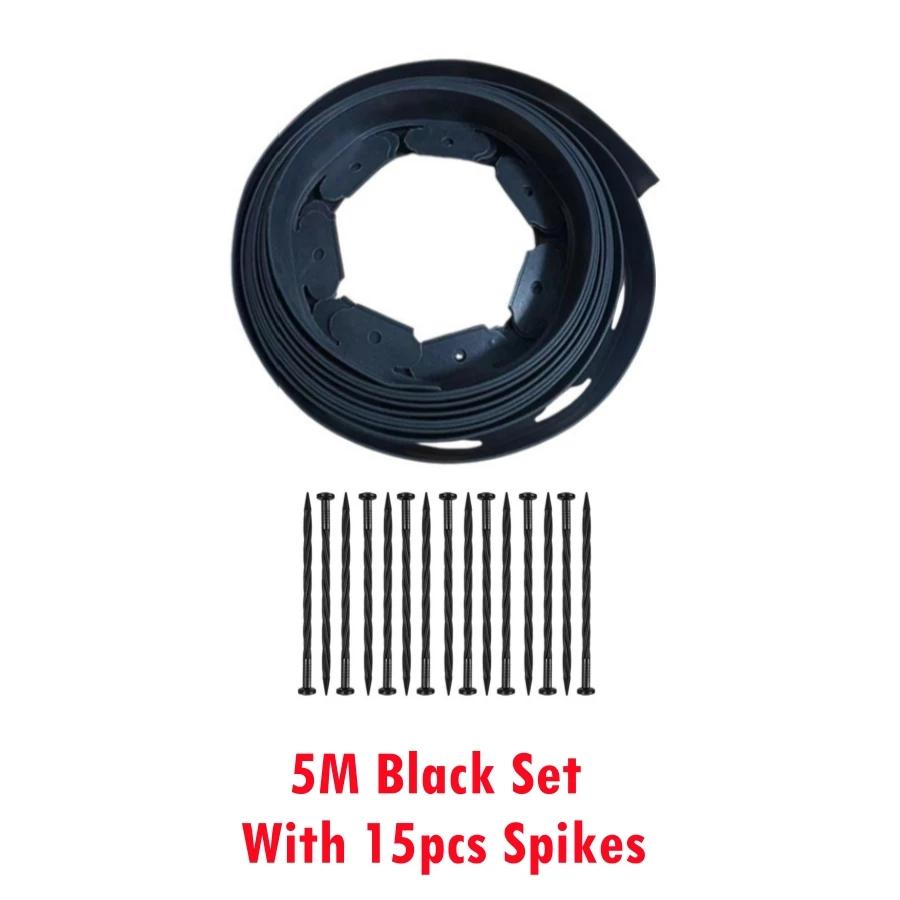5M Fixed Garden Barrier Lawn Grass Plastic Edging Border Landscape Edging Garden Edge Kit With 15 Anchoring Spikes Easy Install