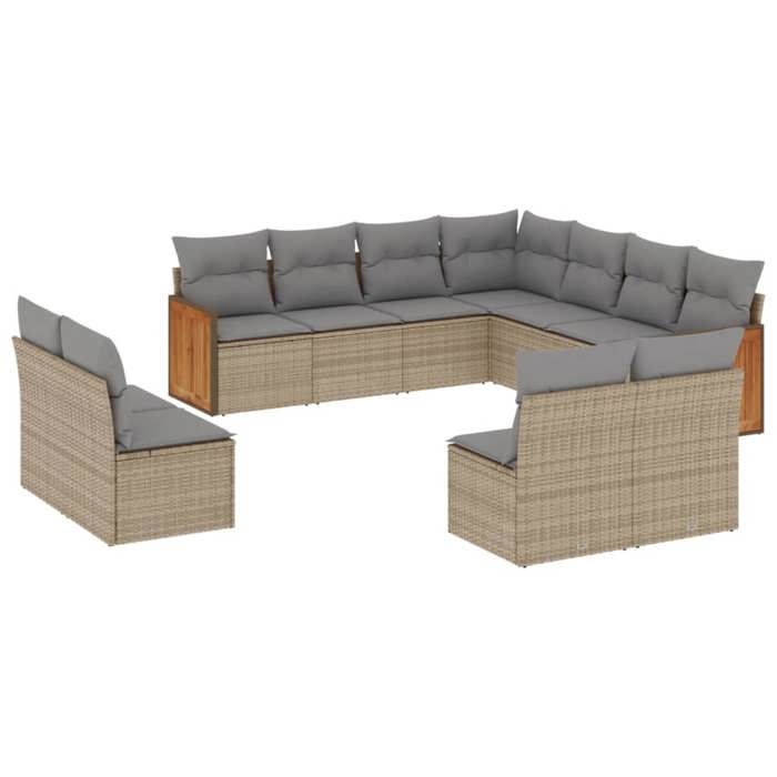 VidaXL Salon de Jardin avec Coussins 11 pcs, Canapés de Terrasse, Ensemble de Meubles de Patio, Mobilier d'Extérieur, Beige 3227767
