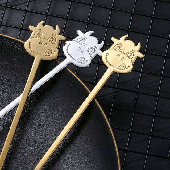Yousheng Stainless Steel Coffee Spoon, Long Handle with Bull Head Decor, Multifunctional Stirring Spoon for Coffee Milk Tea