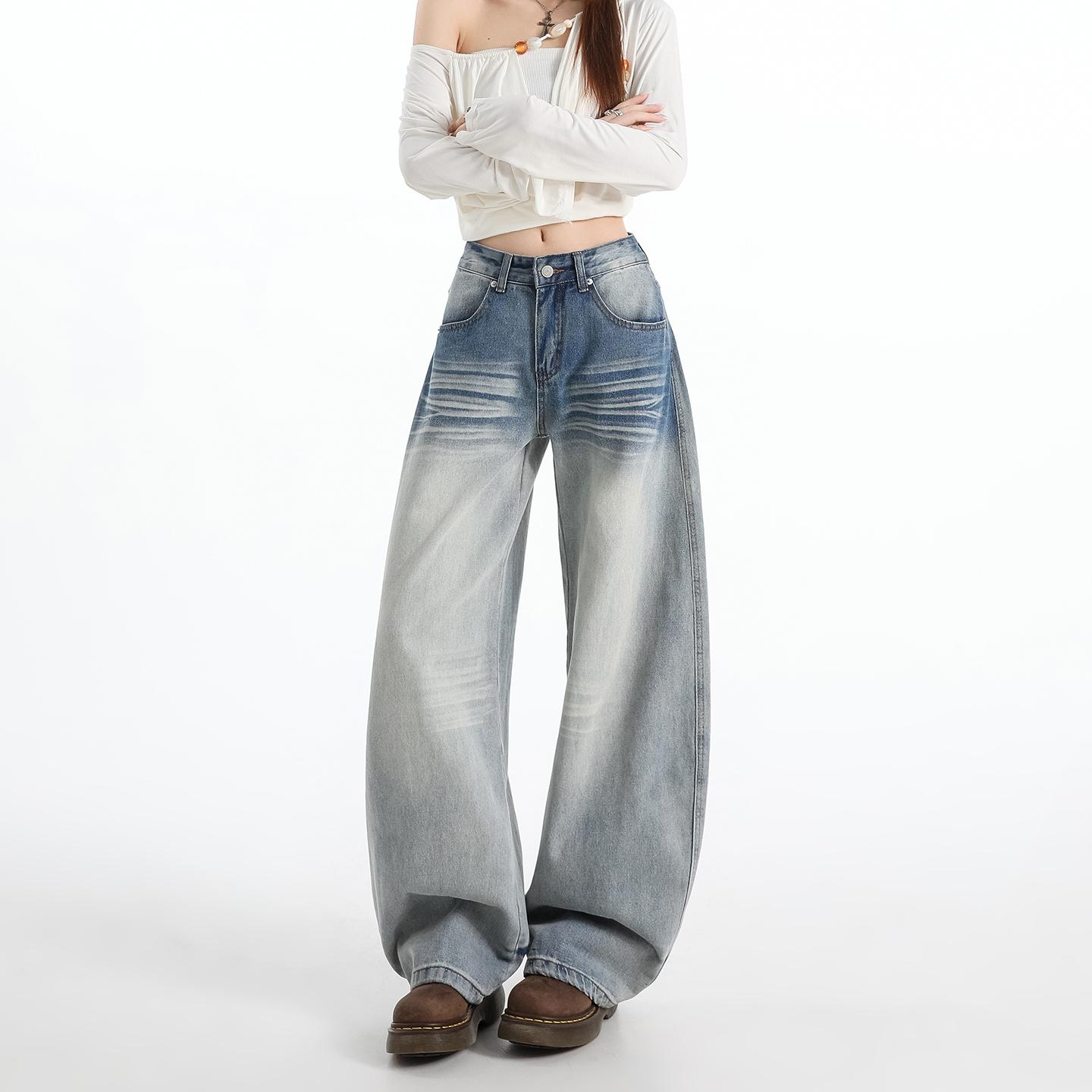 

Весенние джинсы с высокой талией, свободные, широкие штанины для женщин, стройнящие, прямые, свободные, в пол XXL