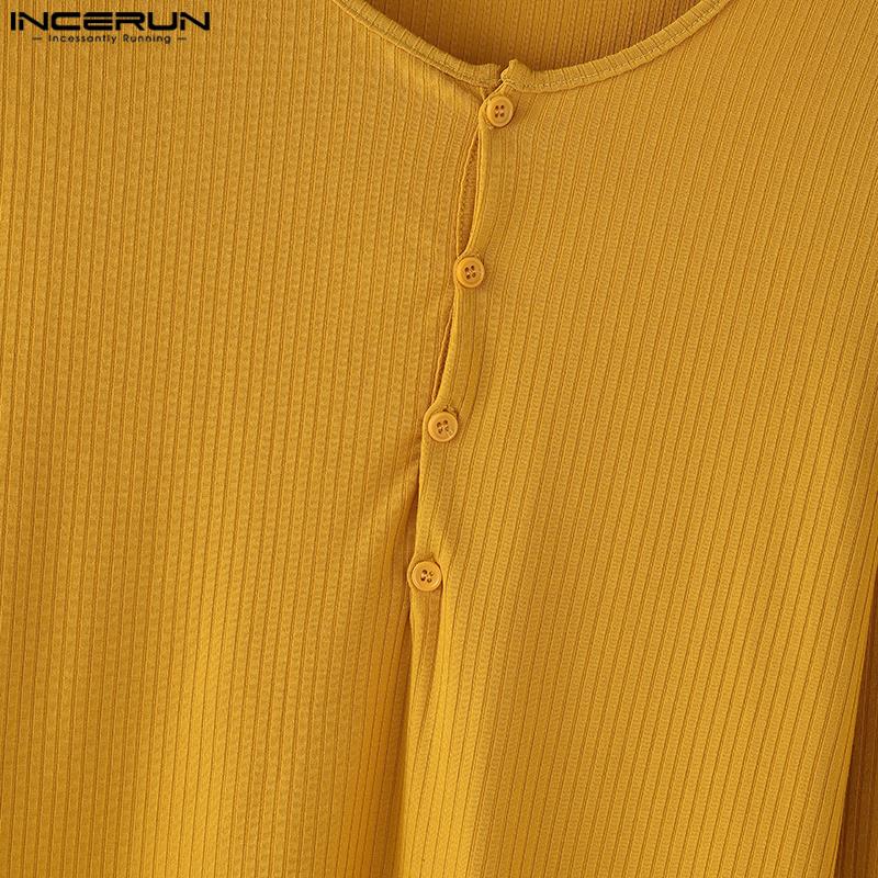 INCERUN Herbst Herren Langarm Einfarbig Rippenmuster Figurbetont Pullover Tops Unterhemden