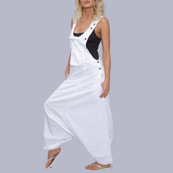 Women Loose Solid Tank Jumpsuit Long Suspender Overalls Bib Pants Pocket Sleeveless Wide Leg Pants S-5XL
