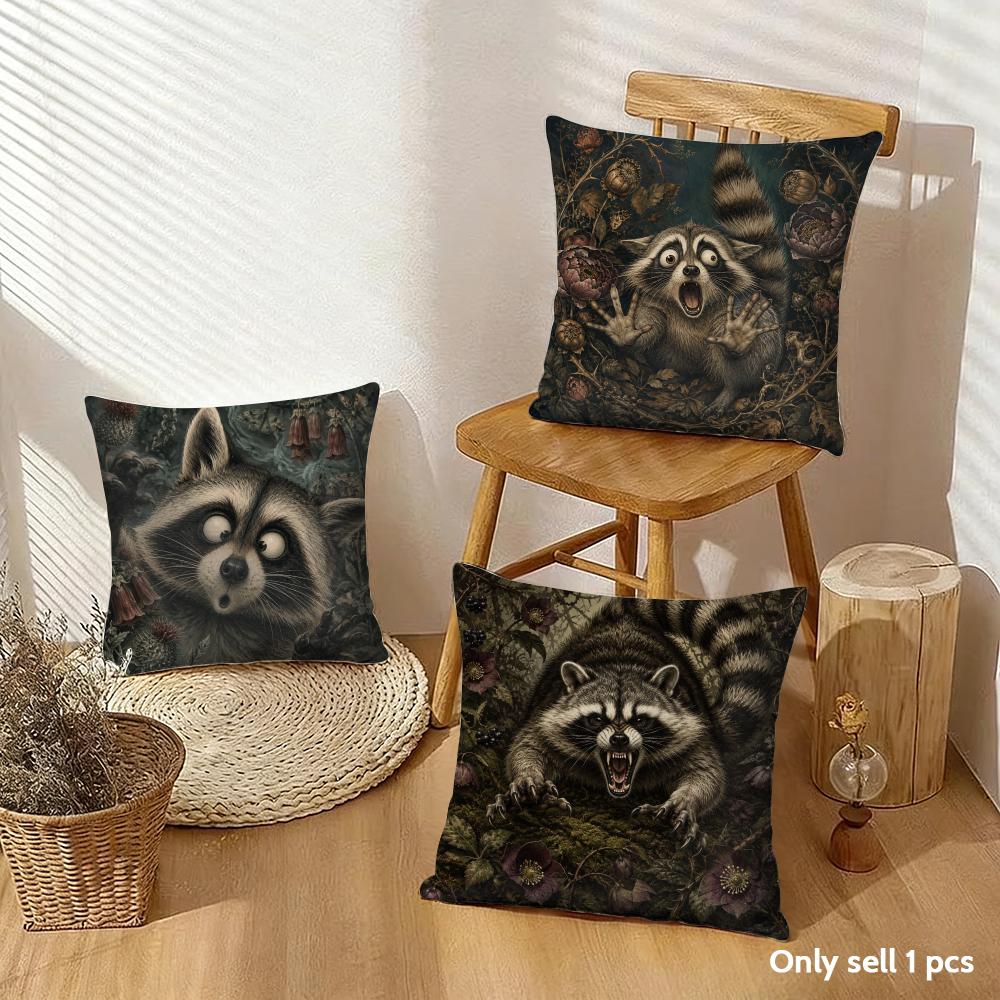 Sly Smirking Raccoon Cushion Cover Breathable Organic Short Plush Cushion Covers Machine Washable Wrinkle-Resistant Soft Durable