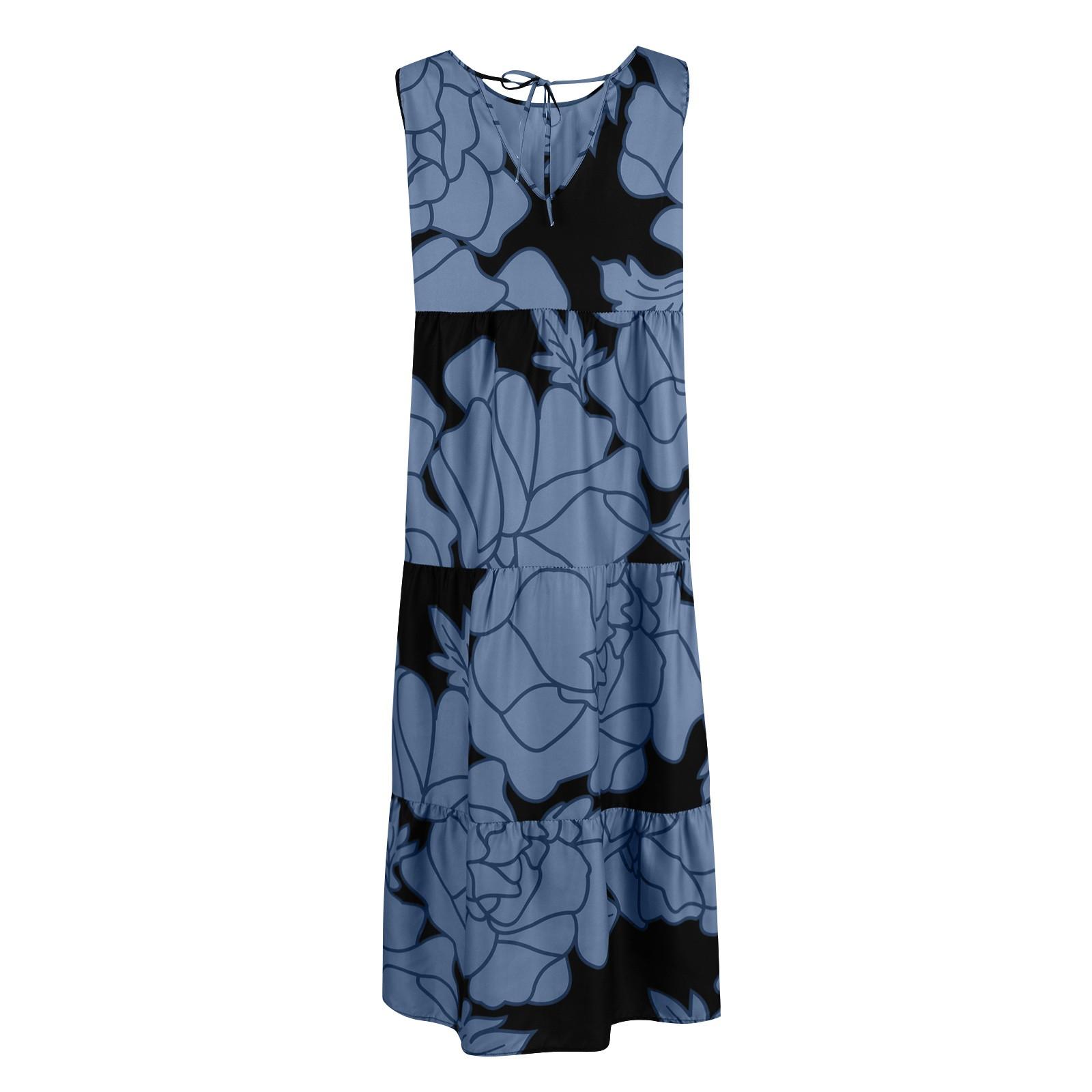 Женское модное свободное платье без рукавов с цветочным принтом XL розовый — фото 5