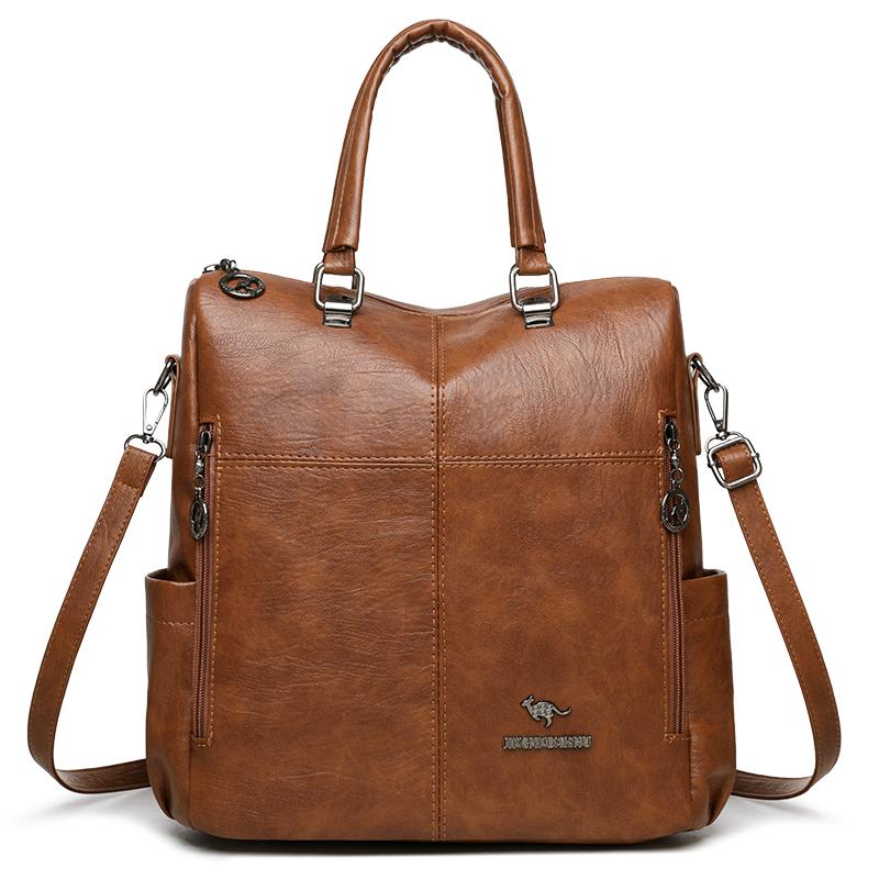 Multifunctional Backpack Women's Bag PU Shoulder Bag Solid Color Handbag