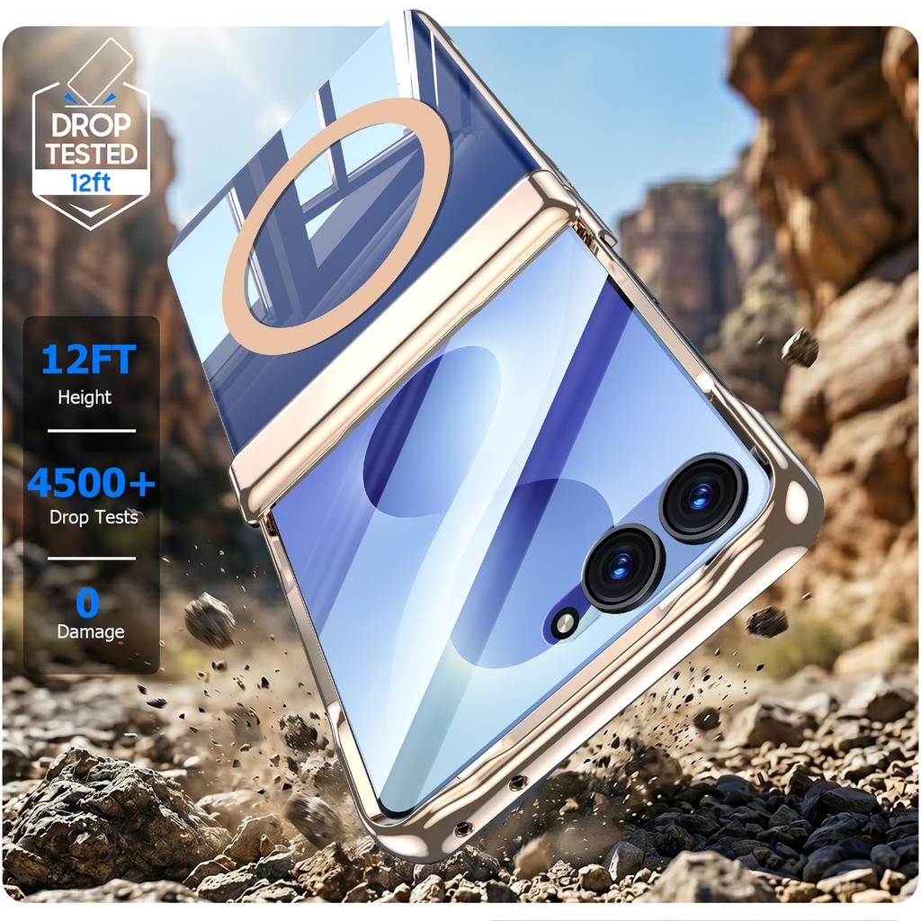 Galaxy Z Flip 8 Folding Phone Case with Hinge Protection Built-in Screen Protector and Camera Cover-Gold