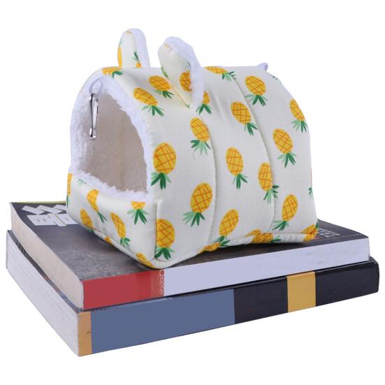 Gezellig Hamster Nest Half Omheind Met Ophanghaak Cartoon Bedrukt Comfortabel Huisdierbed Voor Koud Weer