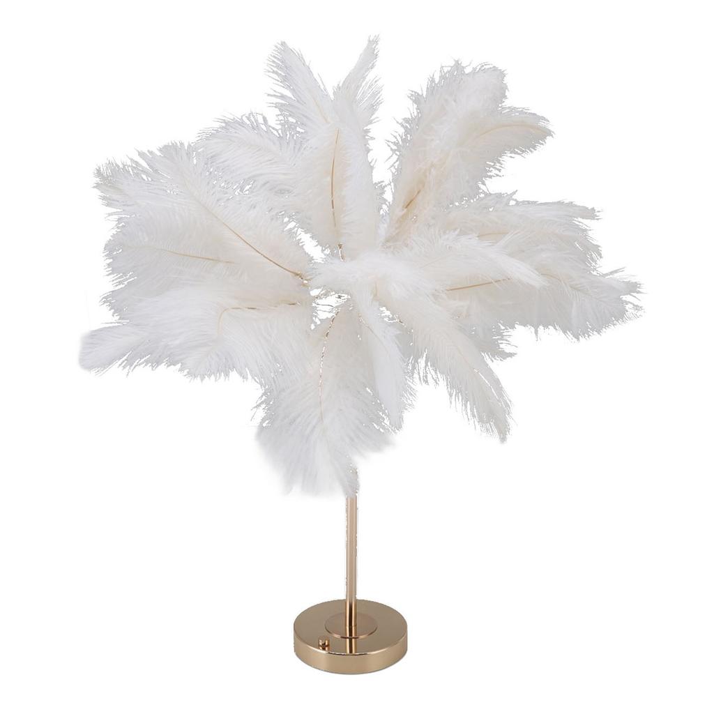 Feather Table Lamp Touch Switch USB Ostrich Feather Lamp 3 Color Dimming Desk Lamp with Gold Metal Base 30pcs Feather