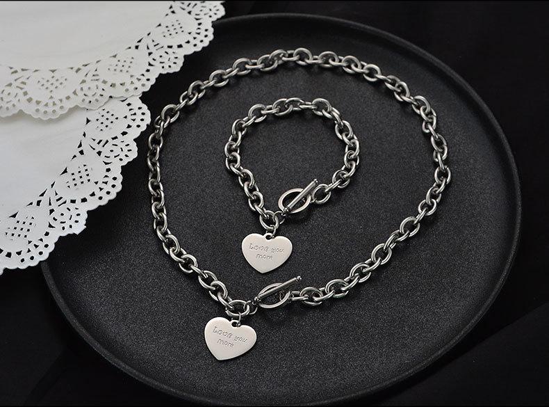 Letter Iron Bracelet Hip-Hop Trendy Style Unisex Minimalist Sweater Chain Collarbone Chain Heart-Shaped Accessory