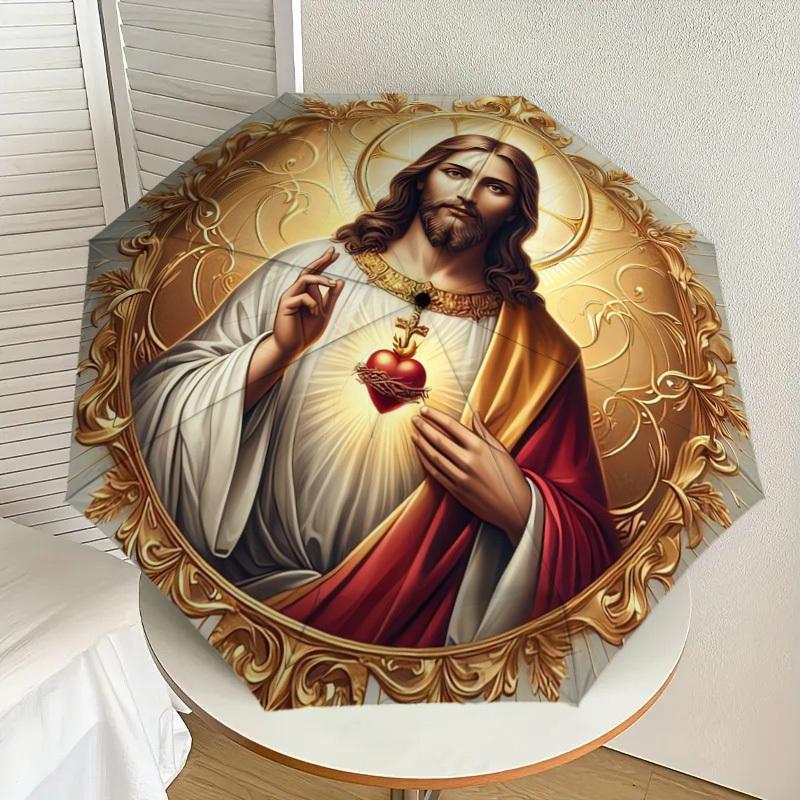 

1pc Sacred Heart of Jesus Umbrella with Plastic Handle,Suitable for All Seasons Home Travel Outdoor UmbrellaDD489