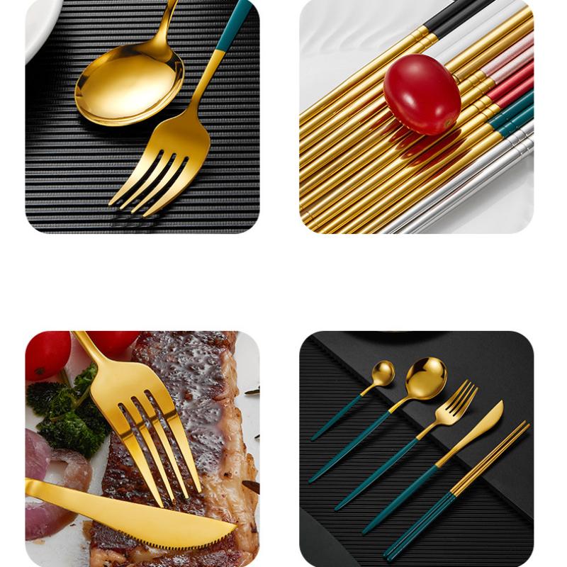 5-piece Stainless Steel Tableware Set Household Black Gold Chopsticks Spoon Green Gold Tableware Set Red Gold Luxury Tableware Set