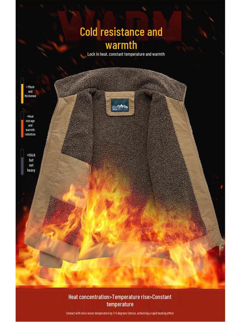 Men's Winter Retro Lambswool Workwear Jacket with Turn-Down Collar