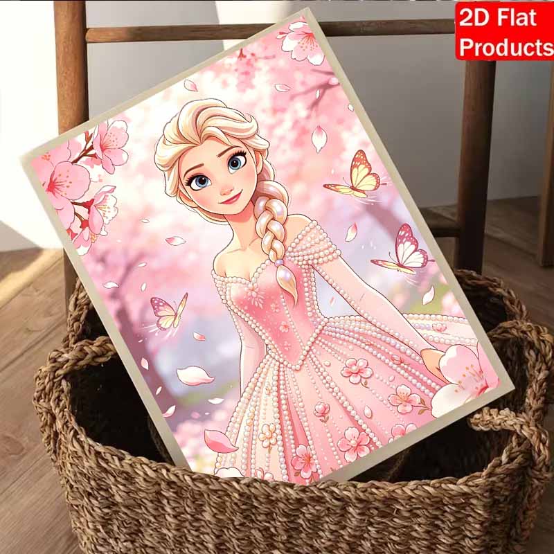 Disney Pearl Painting Frozen Elsa Pink Pearl Dress Handmade DIY Pearl Gemstone Painting Pictures Crafts Special Shape Home Wall Decoration