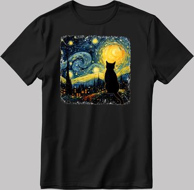 Starry Night Van Gogh Cat White-Black Men / Women T-Shirt AB352