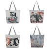 Cat Canvas Tote Bag With Embroidery For Casual Travel And Shopping
