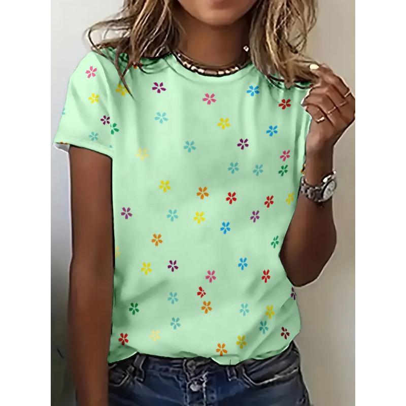 Damen 3D Süß Bedrucktes Blumen T-Shirt Elegantes Sommer Mädchen T-Shirt