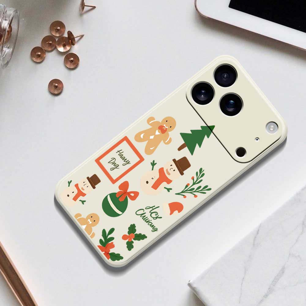 For iPhone 17 Pro Max Case Christmas Snowman Pattern Printing Straight Edge TPU Phone Back Cover