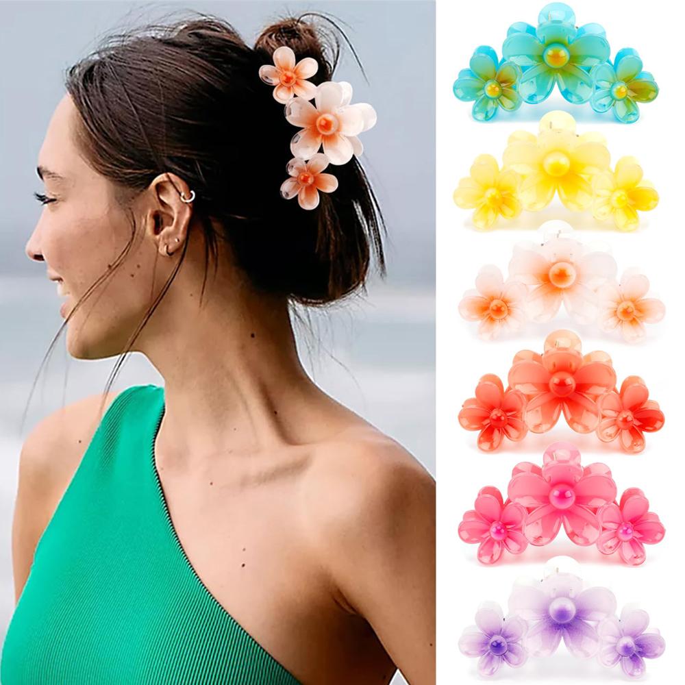 Gheare de păr cu flori mari, 4,3 inci, femei, fete, crab, gheare de păr hawaiian pentru păr subțire, mediu