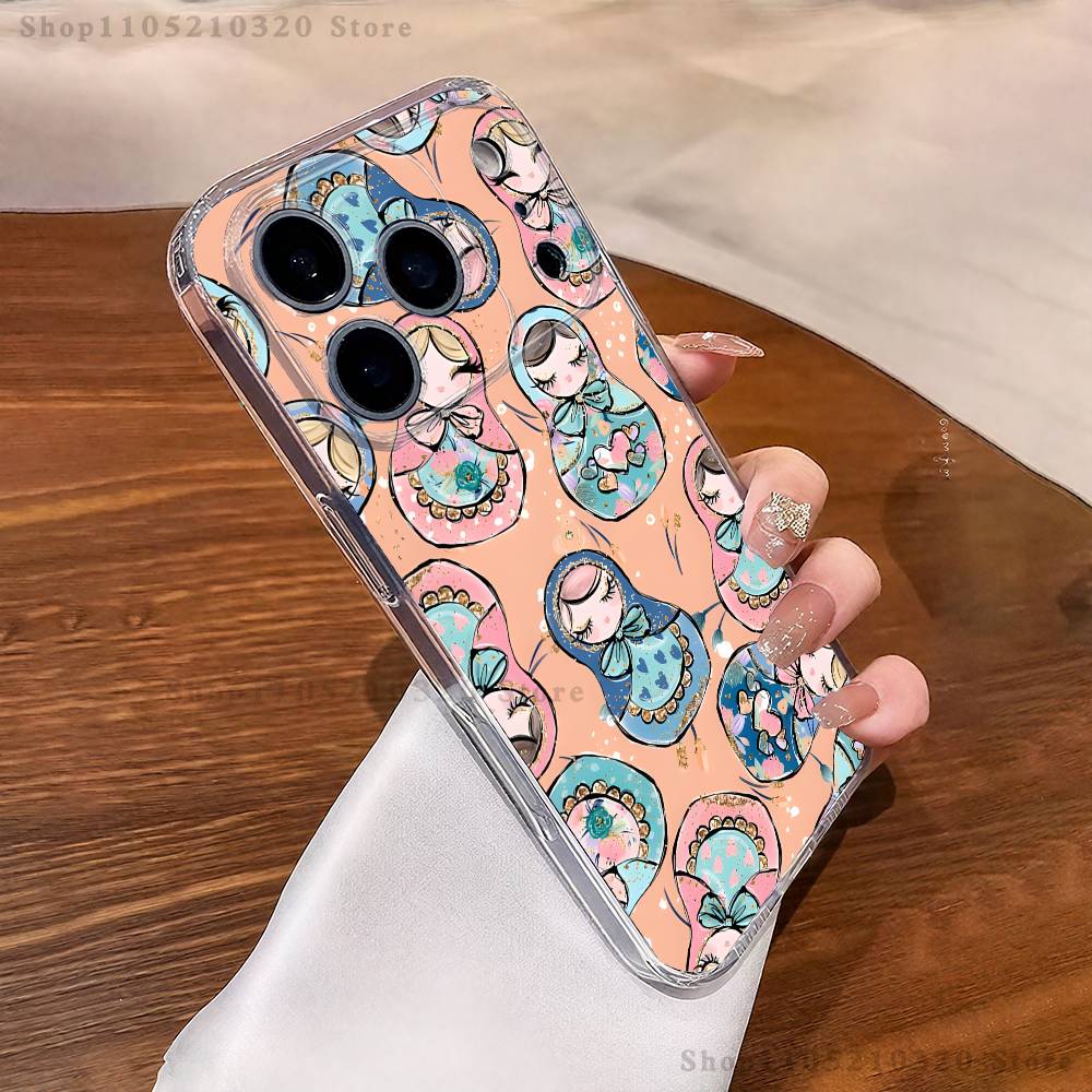 

Russian Doll Matryoshka Phone Case For iPhone 17,16,15,14,13,12,11 Pro,Max,Plus,X,XS,XR,SE4,E Mini Transparent Soft Cover iPhone16