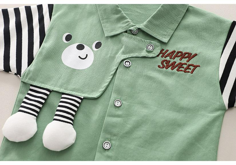 Children's Two-Piece Workwear Set: Boys' Striped Patchwork Long Sleeve Shirt for Spring and Autumn