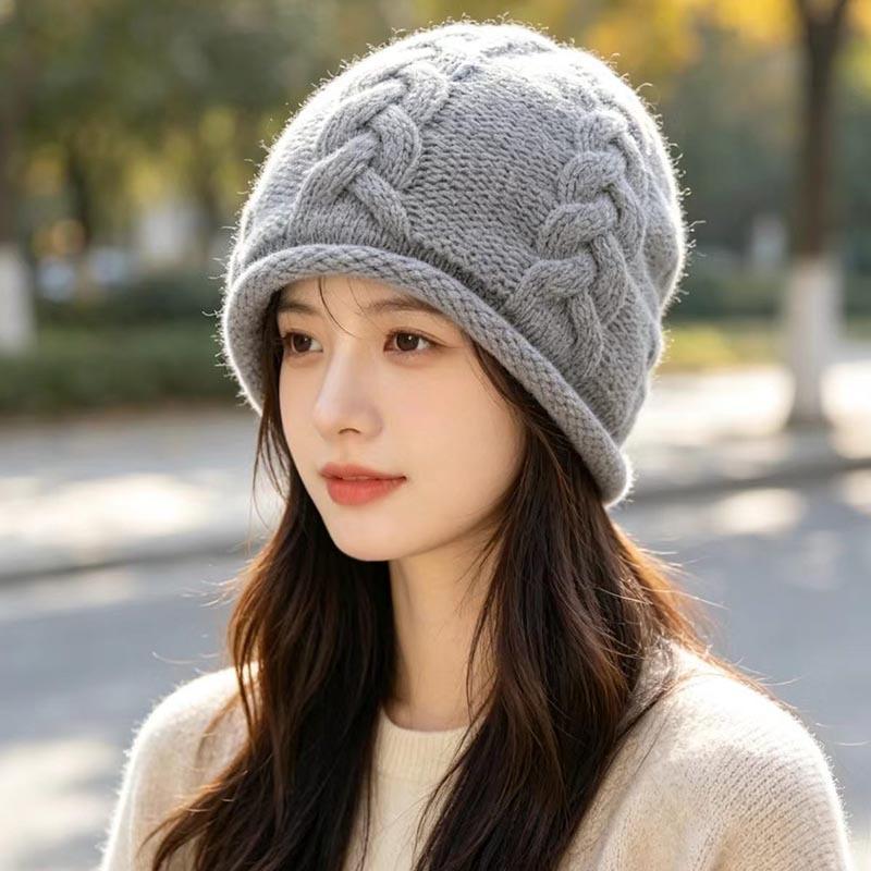 Autumn and Winter High-quality Wool Fashion Crimping Temperament Versatile Pullover Hat Solid Color Simple Warm Elegance Stacking Hat