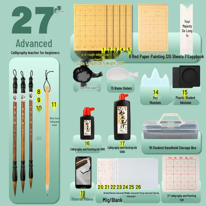 Wei Zhuang Calligraphy Gift Set: Brushes, Ink, Paper, Inkstone & Seal