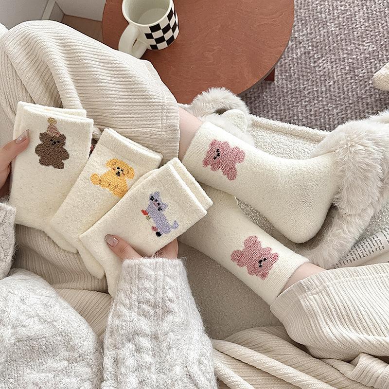 Australian Fleece Socks For Women In Winter Fleece, Thickened And Warm, Plush, Cute Cartoon, Sweet And Sweet, Wear Versatile Mid-Leg Socks
