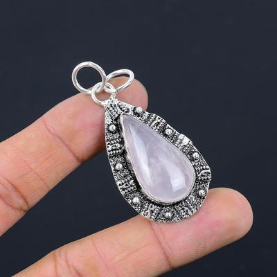 Geschenk für Sie 925 Sterlingsilber Natürlicher Rosenquarz Edelstein Schmuck Anhänger