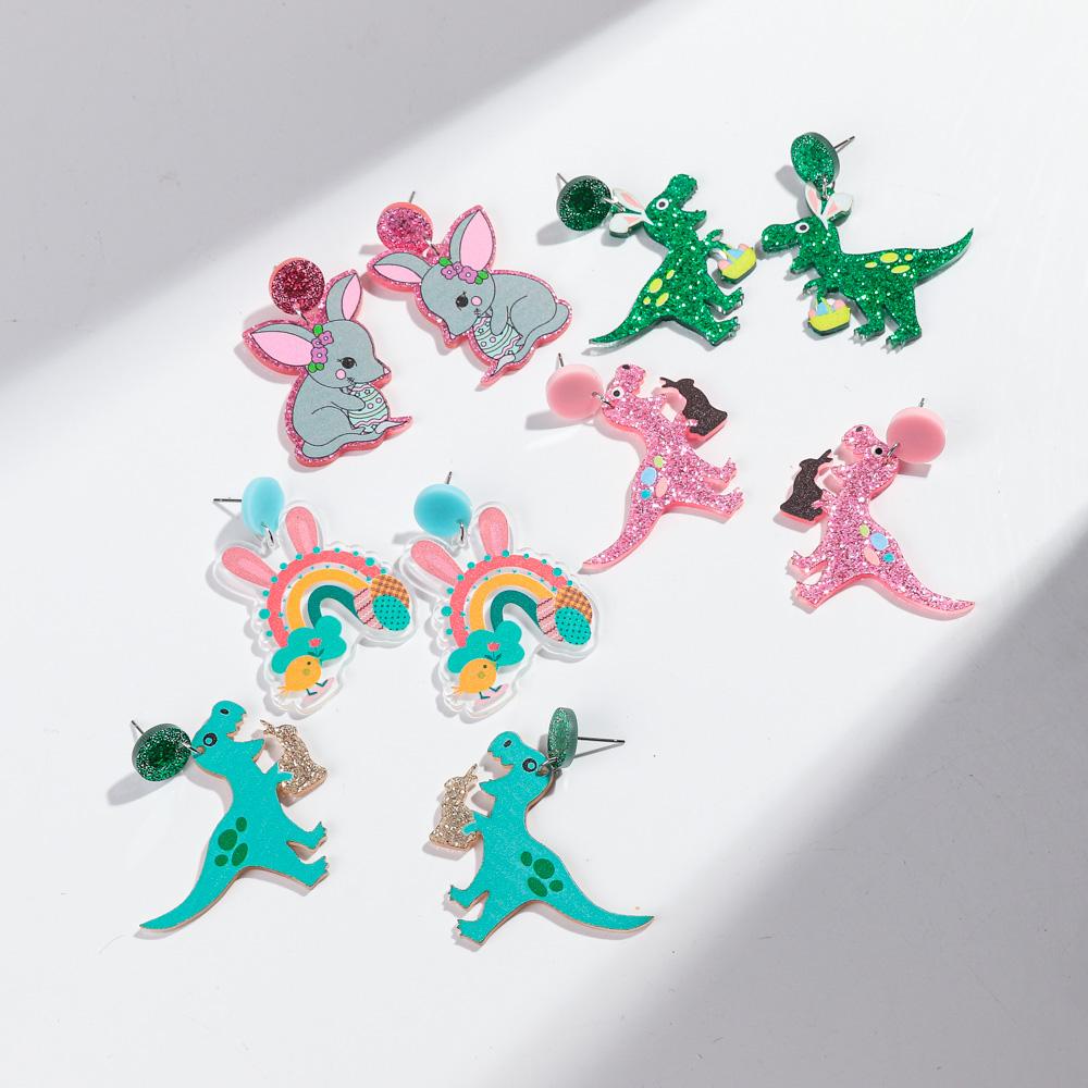Cute Dinosaur Rabbit Acrylic Earrings Women Statement Glitter Rainbow Easter Egg Mouse Animal Drop Earring Fashion Jewelry Gifts