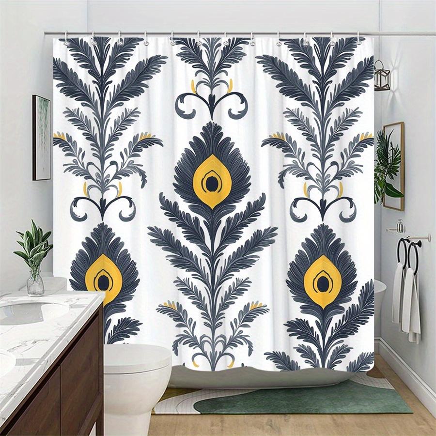 1Pc Peacock Feather Shower Curtain - Polyester Fabric, Machine Washable, Suitable For Bathroom Decoration