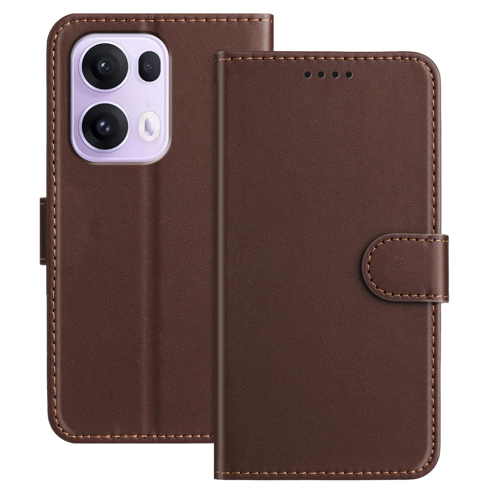 

For Oppo Reno13 Pro 5G Leather Case Wallet Stand Solid Color Anti Drop Phone Cover Brown