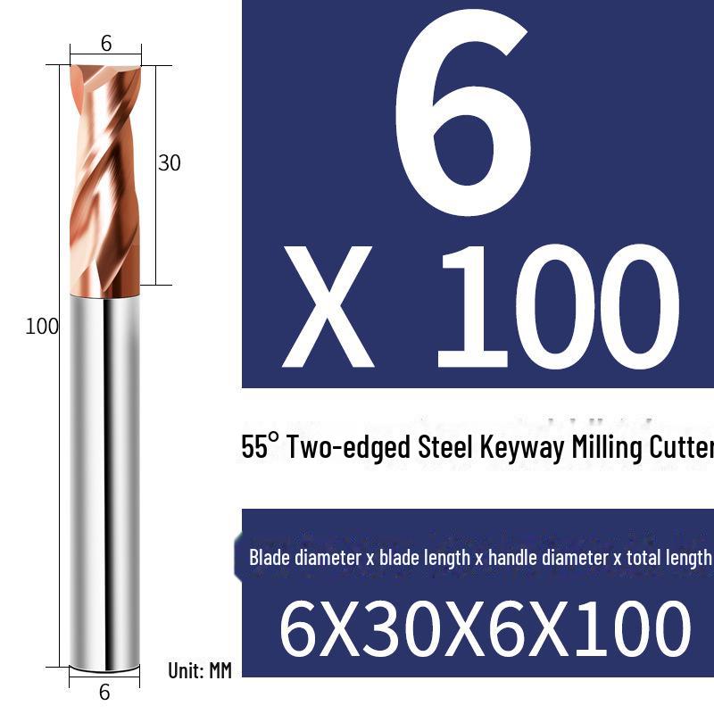 

Торцева фреза з ЧПУ з карбіду вольфраму з 2 канавками 55°, прямий хвостовик, плоске дно з покриттям, фреза малого діаметра для шпонкової канавки