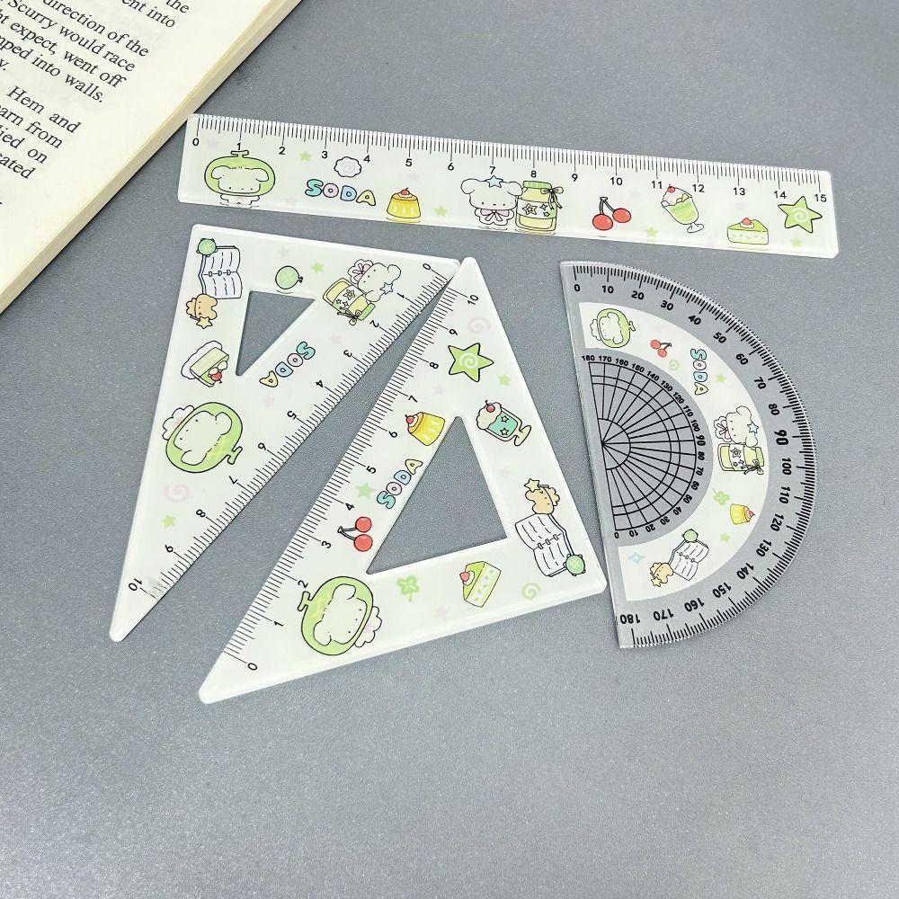 4pcs Math Geometry Tools Ruler Set Melon Dog Straight Ruler Portable Triangle Rulers School Office
