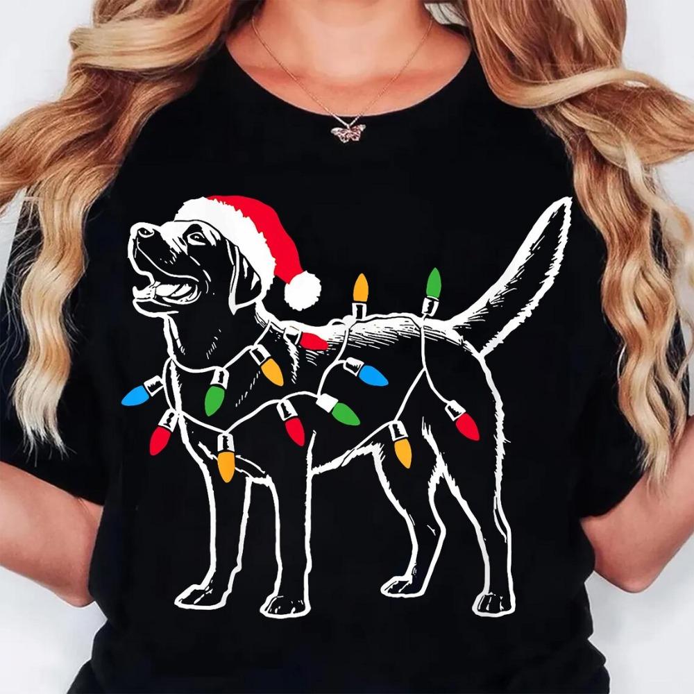 Dog Paw Print Christmas T-shirt for Women, Kawaii Cartoon Y2k T-shirt, Streetwear, Harajuku Round Neck T-shirt, Women's Clothing