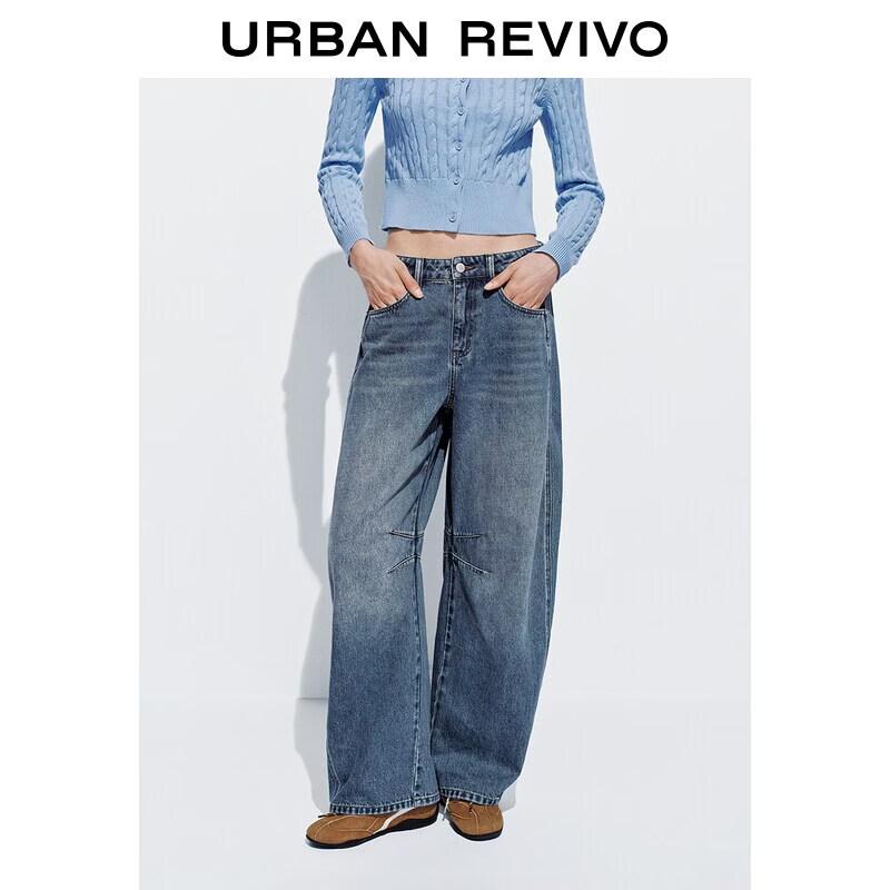 UR Women s Washed Cat Whisker Loose Denim Jeans 28 синий