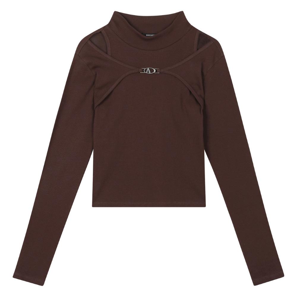 Burkeru Women S Shoulder Cutout Chain Embellished T-Shirt Brown Brown_Free