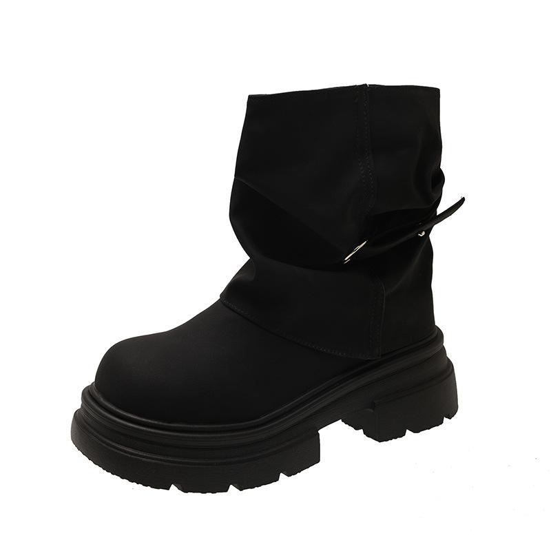 Brown retro Maillard platform Martin boots women's 2025 new autumn versatile heightening stacked pants tube boots