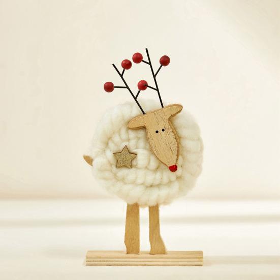 Yousheng Christmas Tabletop Decoration Plush Wool Felt Reindeer Santa Tree Figurine with Wooden Base for Winter Tiered Tray Mantel Decor