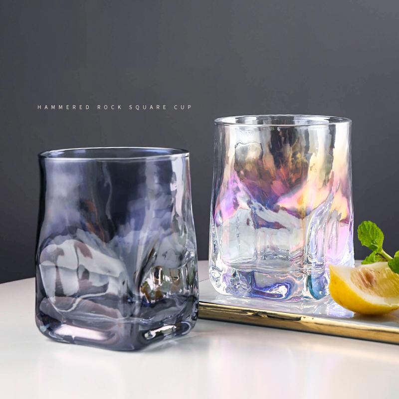 2 st Regnbågs Hamrad Whiskeyglas, Tungviktigt Vattenglas, Vattenmugg, Juiceglas Vinglas Dricksglas Set om 2