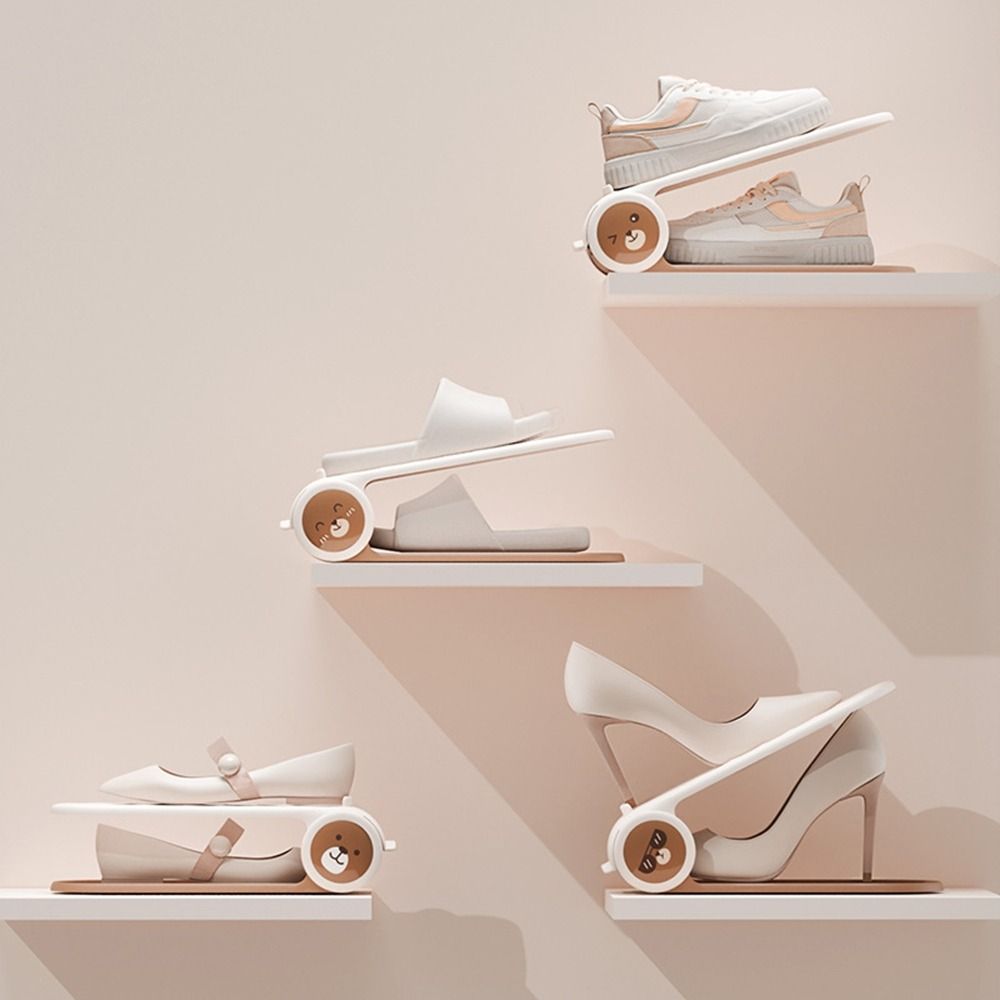 2pcs Anti-slip Double Layer Shoe Rack Adjustable Shoes Storage Rack 4-Speed Shoe Stack  Living Room