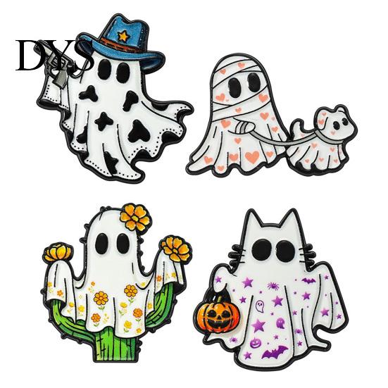 Ghost Theme Jewelry Halloween Cartoon Enamel Brooch, Spooky Metal Lapel Pin, Pin Sweater Cardigan Coat Suit Scarf Decor, Men Women Clothing